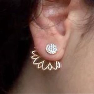 Gold Lotus Flower Pave’ Crystal Jacket Earrings